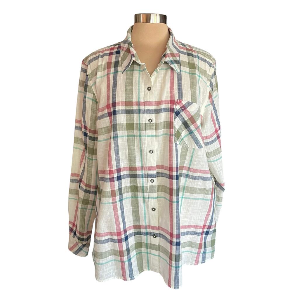 Natural Reflections Plaid Button Up Tunic Shirt Womens XXL Casual Lightweight